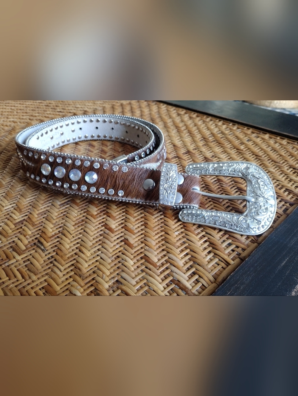 Nocona Ladies' Brown Scalloped Rhinestone Leather Western Belt